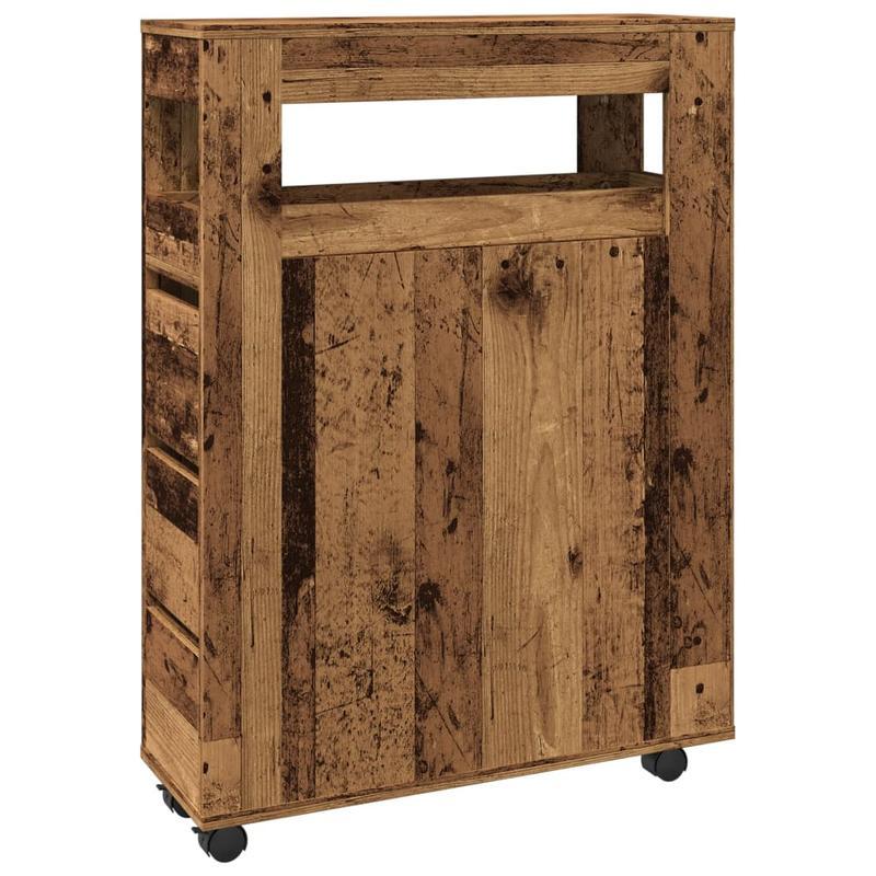 Smalle Badkamerkast – Waskast – Opbergkast – Plank – Karretje – Oud Hout – Op Wieltjes – Veel Opbergruimte