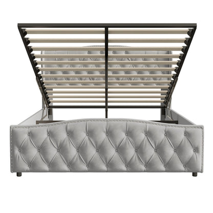 Tweepersoonsbed – Bed met Opbergruimte – Opbergbed – Boxspring – Staanderbed – Grijs 160x200 cm – Stevig MDF Frame – Luxe Fluwelen Bekleding