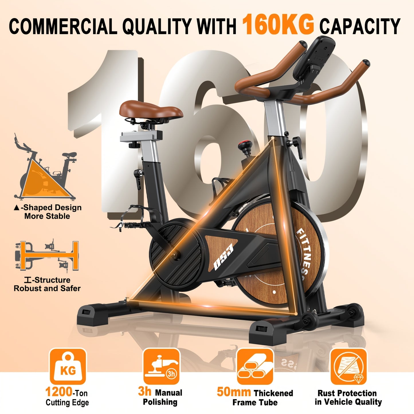 Vowvit Magnetic Exercise Bike with Kinomap App, Indoor Stationary Cycling Bike, Adjustable Seat & Handlebar, Silent Belt Drive, Home Gym Cardio Equipment