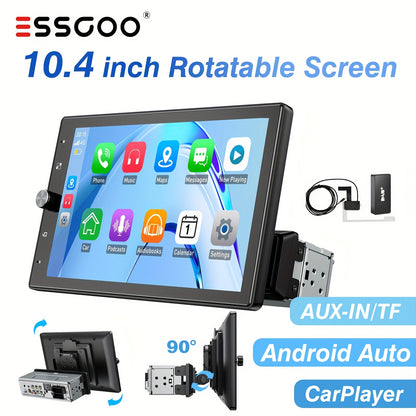 Autoradio – Draaibare Autoradio – Touchscreen Radio – Single DIN Autoradio – Multimedia Speler – 10,4 Inch IPS Scherm – Draadloos CarPlay & Android Auto – Inclusief DAB+ Adapter