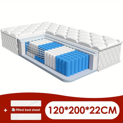 Ergonomisch Pocketveringmatras – Binnenvering Matras – Veermatras – Sleep Matras – Eenpersoonsmatras – 120x200x22 cm – 7-zone Pocketvering – Ademend Katoenen Hoes