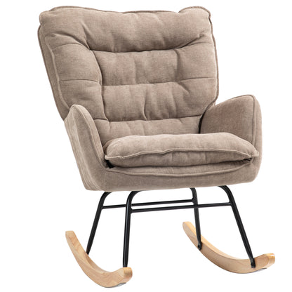 Schommelstoel – Rocking Chair – Relaxstoel – Schommelzetel – Hangstoel – Beukenhout Frame – Extra Breed Zitvlak – Hoge Rugleuning – Bruin – Tot 120 kg Belastbaar