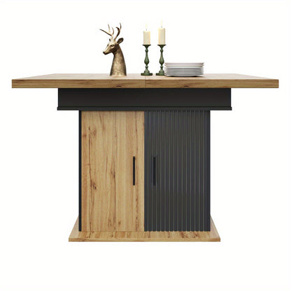 Uitschuifbare Eettafel – Inklapbare Tafel – Eetkamertafel – Keukentafel – Retro Tafel – Ruimtebesparend – Opbergruimte Met Lades – 110-140 cm – Met Metalen Frame – Geen Montage