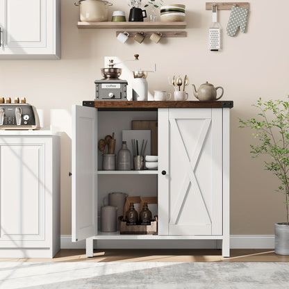 Dressoir – Opbergkast – Ladekast – Buffetkast – Kast – Landelijk Design – 2 Deuren Met X-Patroon – Verstelbare Legplanken – Hardhouten Accent – Vrijstaand