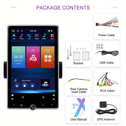 PODOFO [2G+64G] Android 15.0 Carplay Single Din Car Stereo 26.42 cm Vertical Touch Screen Car Radio Audio with Android Auto Voice Control Mirror Link GPS Navigation Wireless RDS/FM Radio Mic Backup Camera, For Gift, Without B
