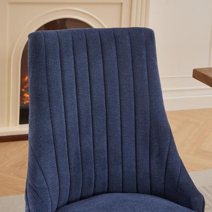 Eetkamerstoel – Stoel – Kuipstoel – Keukenstoel – Designstoel – Set van 2 – Blauwe chenille bekleding – Massief gebogen houten poten