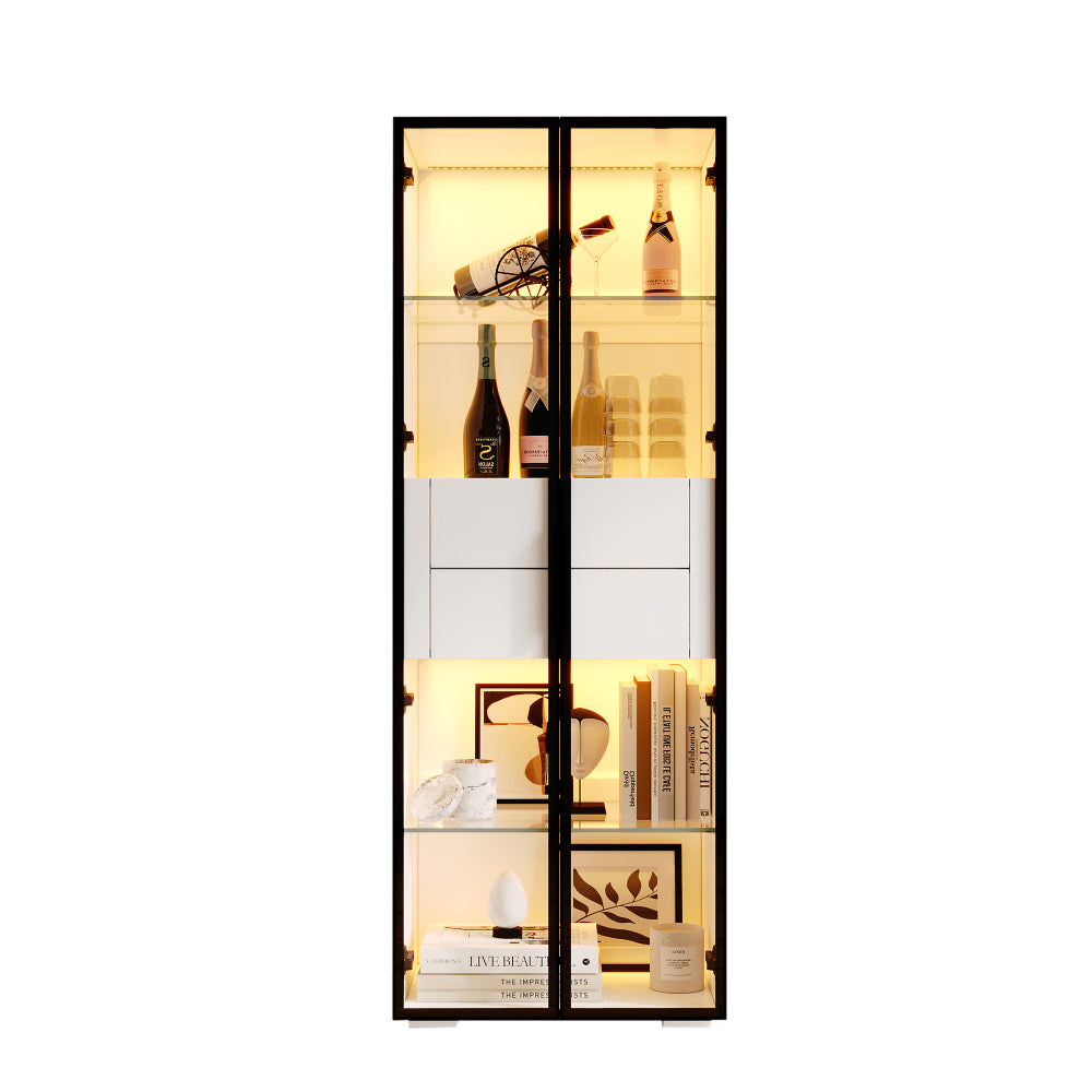 Schoenenkast – Schoenenrek – Opbergkast – Schoenenbank – Halmeubel – Wit – Hoog model 160 cm – Glazen deuren met lades