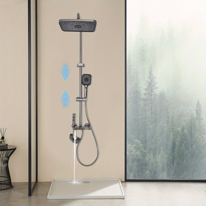TOOL1SHOOO Modern Wall-Mounted Shower System with 4--1 Spray Functions, Adjustable Temperature Control, & PVD Coated Brass - High-Pressure Rain, Handheld with Pulse/Rain/Mix Modes, Water-Saving Design for Contemporary Bathroo