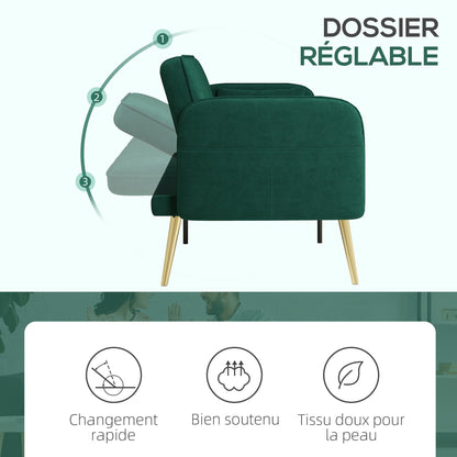 2-Zits Slaapbank – Tweepersoonsbed – Klikklak Bank – Sofa Bed – Slaapbank Donkergroen – Verstelbare Rugleuning – Velvet Bekleding