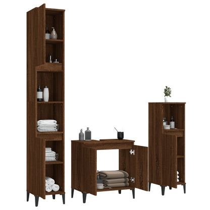Badkamermeubelset – Badmeubel – Wastafelmeubel – Onderbouwkast – Spiegelkast – Sonoma Eiken Kleur – Duurzaam Hout Met Metalen Poot