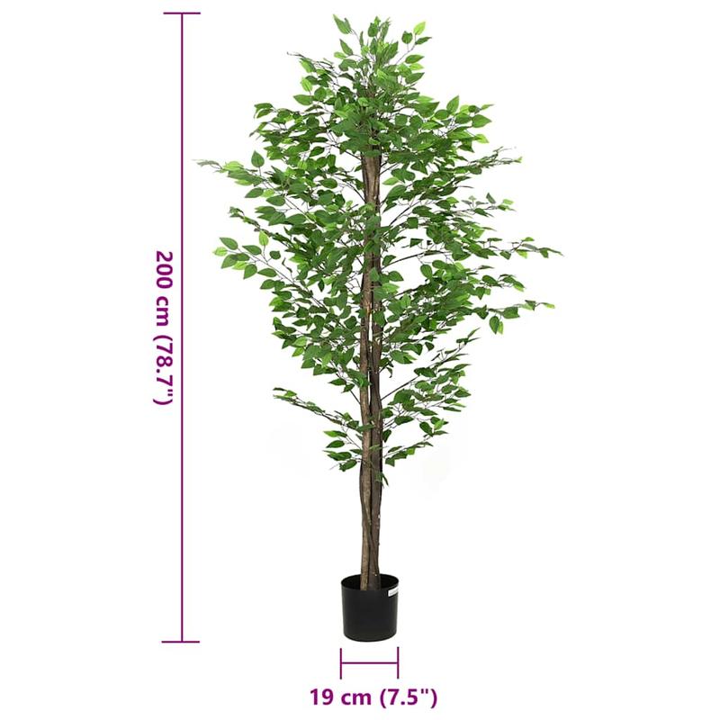 Kunstmatige Ficus – Nepplant – Kunstboom – Sierplant – Kunstboom Binnen Buiten – 200 cm Hoog – 1260 Bladeren – Onderhoudsvrij – UV-bestendig – Zwarte Pot