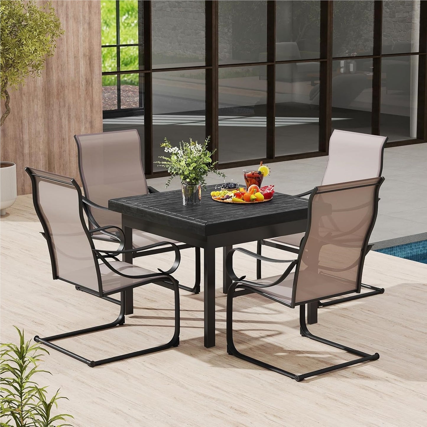 Tuinstoelen Set 2 Stuks – Tuinstoelen Met Hoog Rugleuning – Schommelstoelen – Tuinligstoelen – Terrasstoelen – Ademend Meshmateriaal – Verstelbare Rugleuning