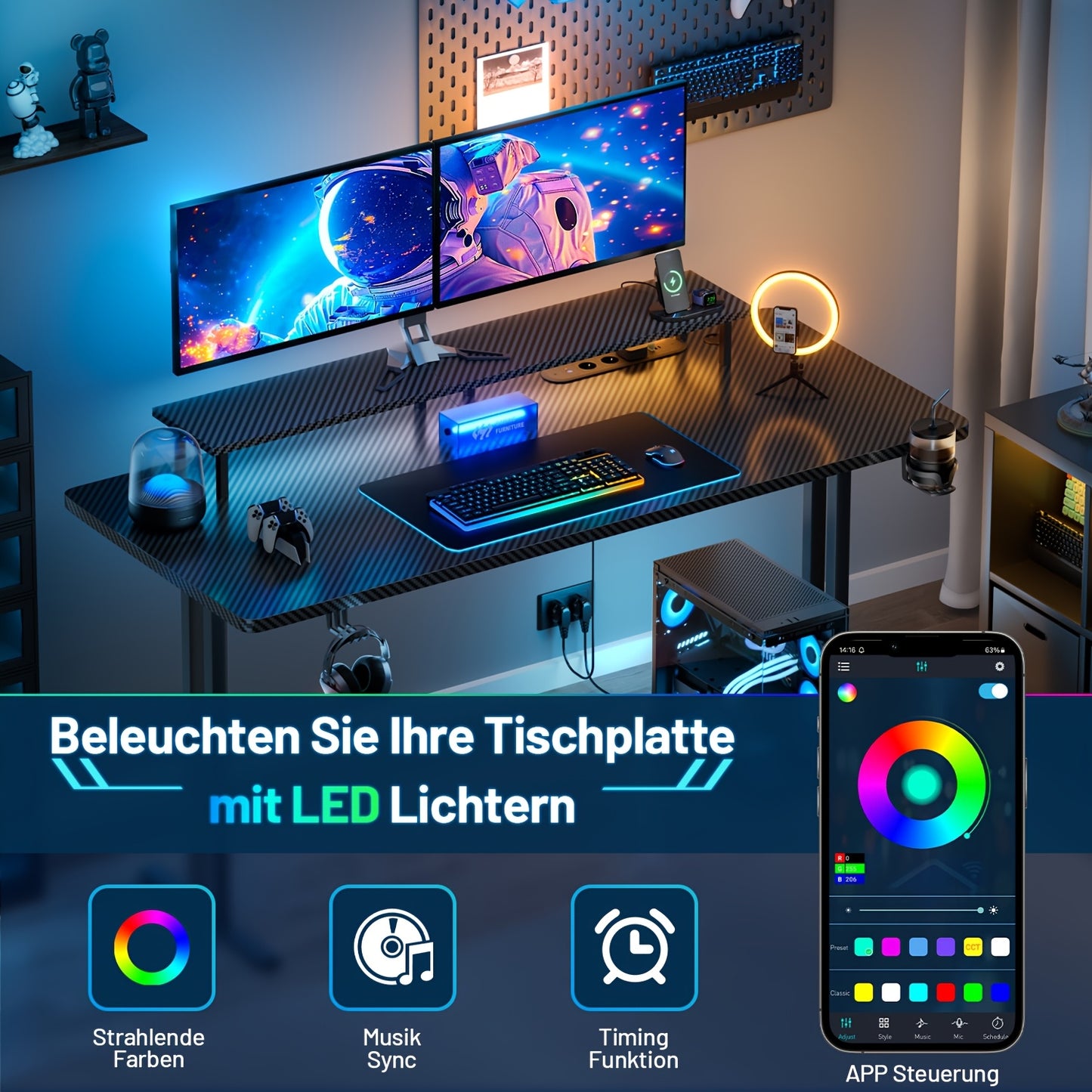 Elektrisch Verstelbaar Bureau – Zit Sta Bureau – Computertafel – Gaming Bureau – Home Office Bureau – Met Stopcontacten & Monitorhouder – Ergonomisch Ii-Poot Ontwerp 80-150 cm