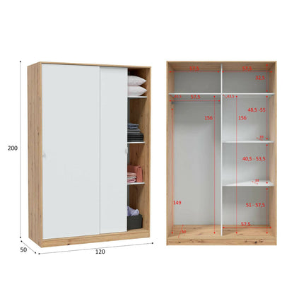 Wardrobe 2 in Front of Dnoce, Bedroom Closet, Furniture with 4 Shelves And Clothes Rail, 120X50H200 Cm, Available in 4 Colors