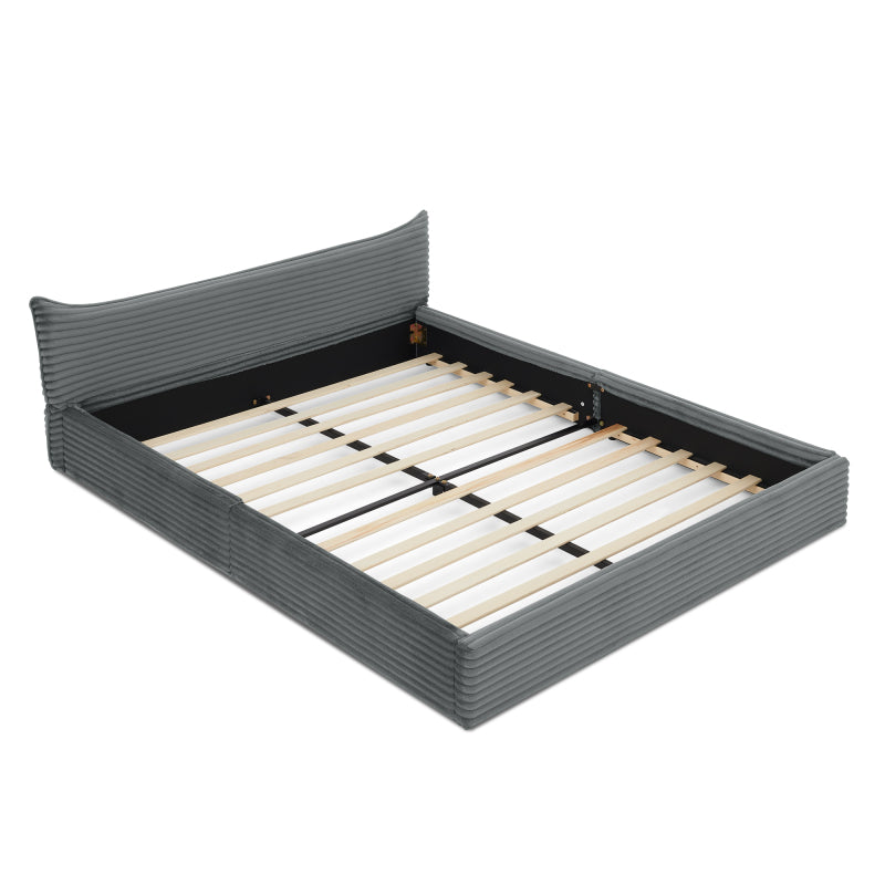 Tweepersoonsbed – Bed – Slaapbank – Ledikant – Boxspring – Donkergrijs Chenille – 140x200 cm – Zachte Velours Bekleding – Stevig Frame