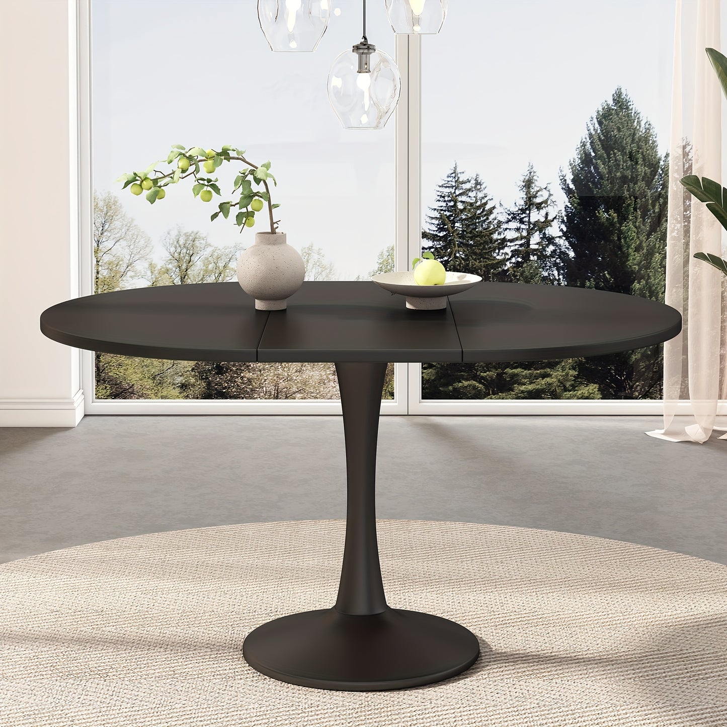 Uitklaptafel – Klaptafel – Vouwtafel – Eettafel – Uitschuifbare Tafel – Ovaal – Ruimtebesparend Design – Stevige Zwarte Basis