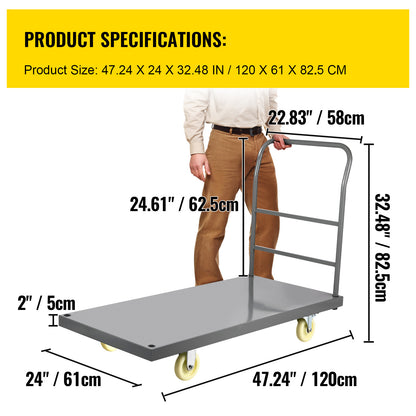 Palletwagen – Platformwagen – Pompwagen – Transpallet – Handwagen – 900 kg Draagvermogen – Stalen Frame met Nylon Zwenkwielen