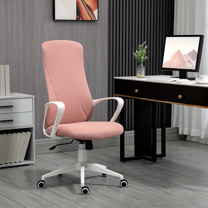 Bureaustoel – Ergonomische Stoel – Office Chair – Kantoorstoel – Bureaustoelen – Verstelbare Rugleuning – Hoogte Verstelbaar – Roze – Met Houten Elementen