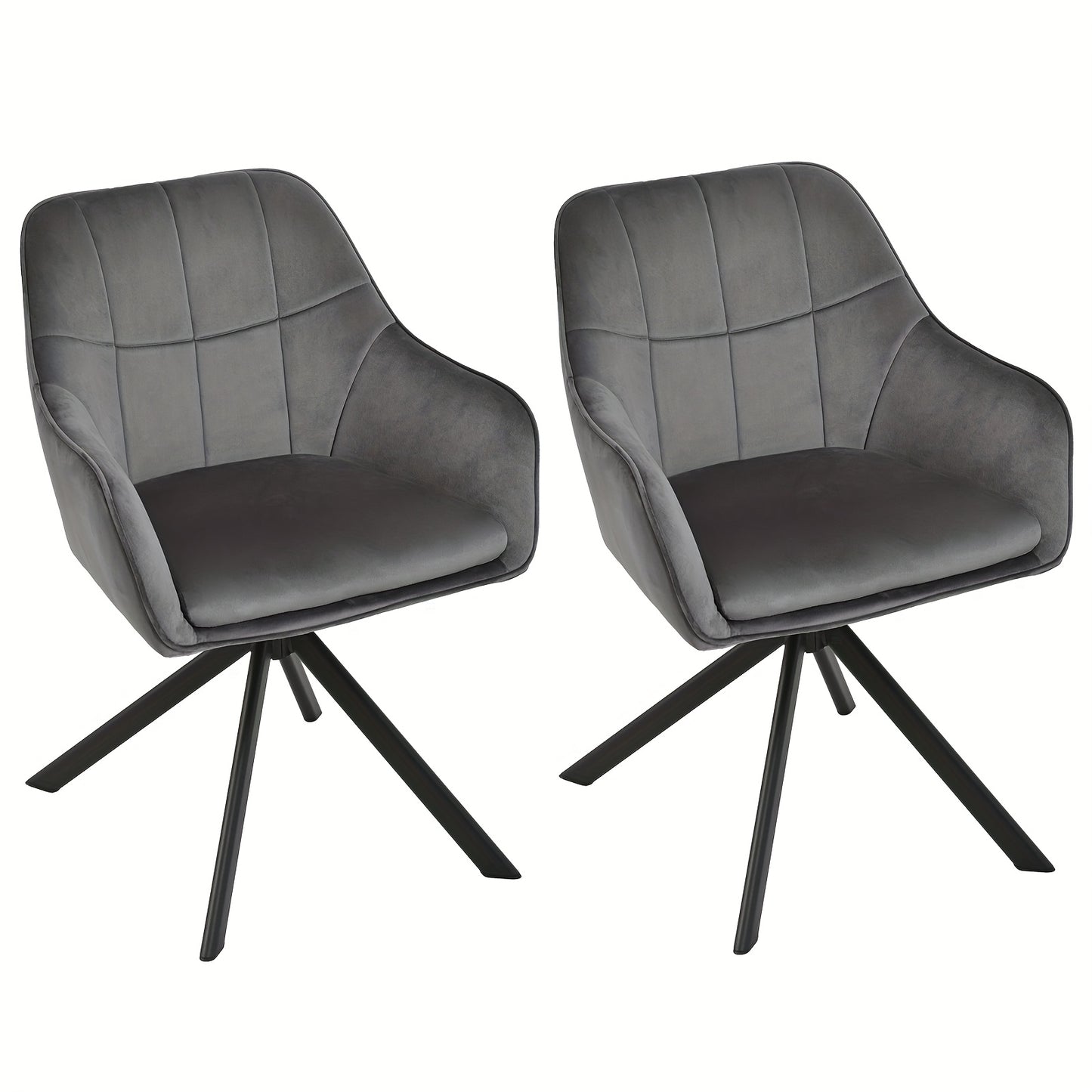Draaistoel Met Armleuningen – Bureaustoel – Eetkamerstoel – Werkstoel – Lounge Stoel – 360° Draaibaar – Memory Foam Zitting – Metaal Frame – Donkergrijs – Set Van 2