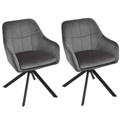 Draaistoel Met Armleuningen – Bureaustoel – Eetkamerstoel – Werkstoel – Lounge Stoel – 360° Draaibaar – Memory Foam Zitting – Metaal Frame – Donkergrijs – Set Van 2