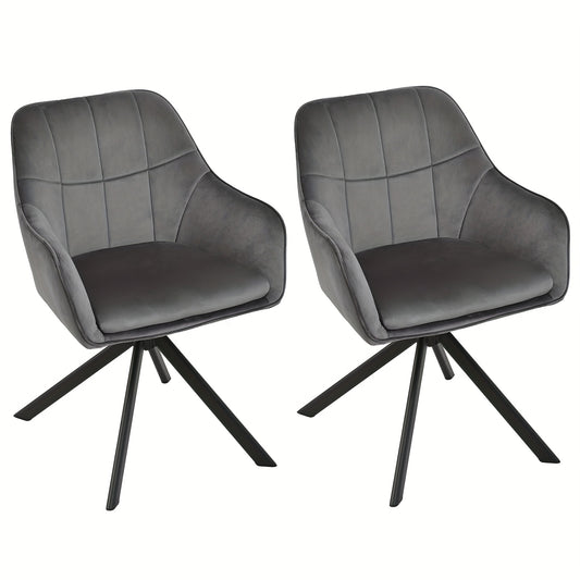 Draaistoel Met Armleuningen – Bureaustoel – Eetkamerstoel – Werkstoel – Lounge Stoel – 360° Draaibaar – Memory Foam Zitting – Metaal Frame – Donkergrijs – Set Van 2