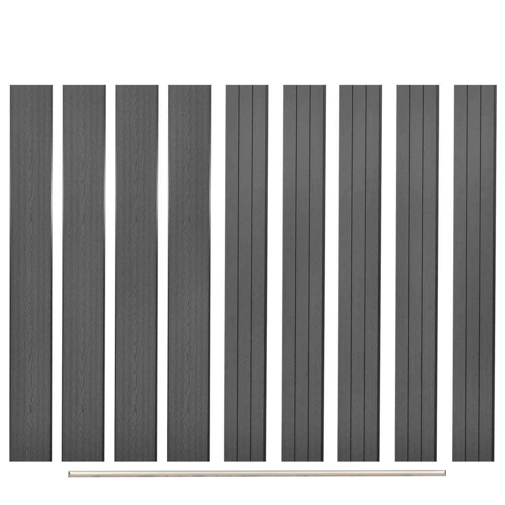 Schuttingpaneel – Tuinscherm – Tuinafscheiding – Hekpaneel – Tuinhek – Hout-Kunststof Composiet – Aluminium Bovenprofiel – Set van 9 Panelen en 1 Eindprofiel – Grijs