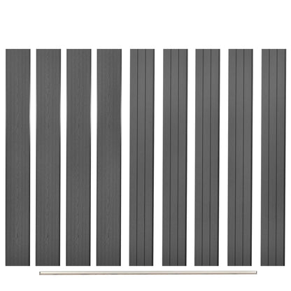 Schuttingpaneel – Tuinscherm – Tuinafscheiding – Hekpaneel – Tuinhek – Hout-Kunststof Composiet – Aluminium Bovenprofiel – Set van 9 Panelen en 1 Eindprofiel – Grijs