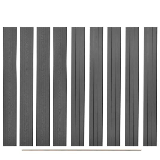 Schuttingpaneel – Tuinscherm – Tuinafscheiding – Hekpaneel – Tuinhek – Hout-Kunststof Composiet – Aluminium Bovenprofiel – Set van 9 Panelen en 1 Eindprofiel – Grijs