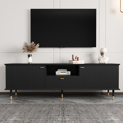 tv-meubel – tv-standaard – tv-kast – entertainmentmeubel – dressoir – Zwarte Uitvoering – Soft-Close Deuren – Gouden Accent Poten