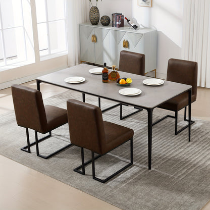 Eetkamerstoel – Stoel – Kuipstoel – Keukenstoel – Zonder Armleuningen – Set Van 2 – Gestoffeerd Kunstleer – Mat Zwart Metalen Frame
