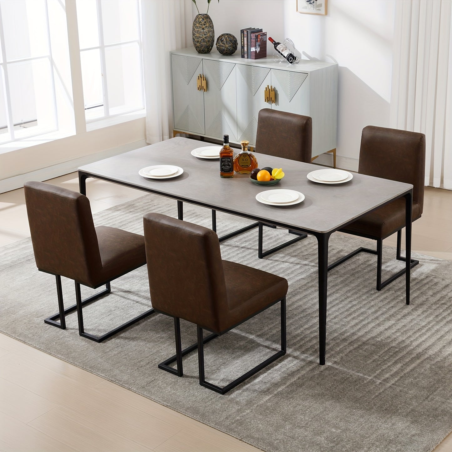 Eetkamerstoelen – Stoelen – Keukenstoelen – Zwarte Stoelen – Zonder Armleuningen – Set Van 2 Donkergrijs – Comfortabele Zitting – Mat Zwart Metalen Frame