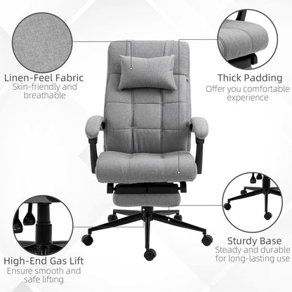 Bureaustoel – Kantoorstoel – Office Chair – Gamestoel – Bureau Stoel – Verstelbare zithoogte 47-55 cm – Pneumatisch kantelbare rugleuning 90-155° – Met hoofdsteun en armleuningen – Ademend linnen met stevig houten frame