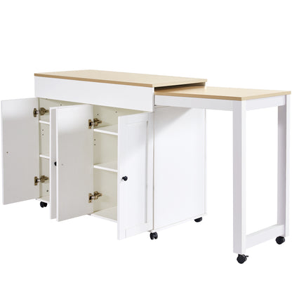 Uittrekbare Bar-/Eettafel – Uitschuiftafel – Keukentafel – Statafel – Werktafel – Met 6 Opbergruimtes – Verstelbaar Tafelblad 118-180 cm – Houtlook Wit