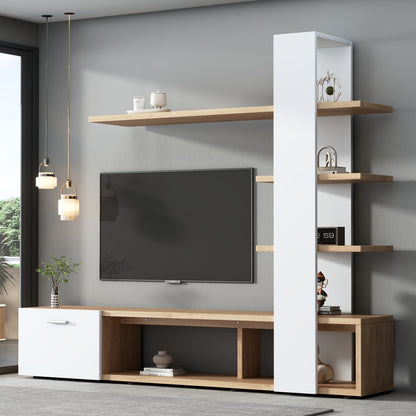 TV cabinet, living room wall cabinet, living room furniture set, dimensions: 180 x 33.5 x 151.5cm, suitable for TVs under 60 inches, modern TV cabinet, low cabinet, TV wall cabinet set, living room furniture set, white