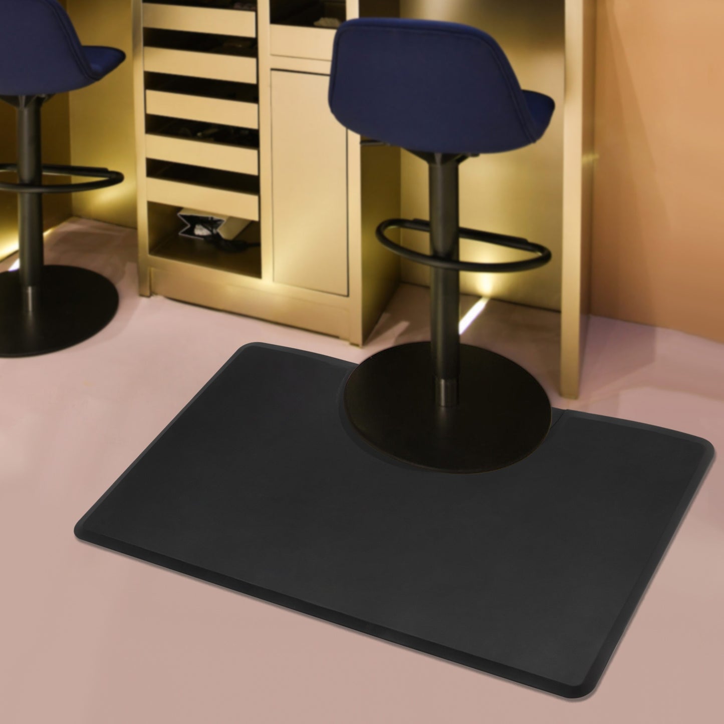 Salon Vloermat – Beauty Mat – Stoelmat – Barber Mat – Haarstylist Mat – Zwart PU+PVC – Extra Dik 18mm – Antislip Veiligheidsrand
