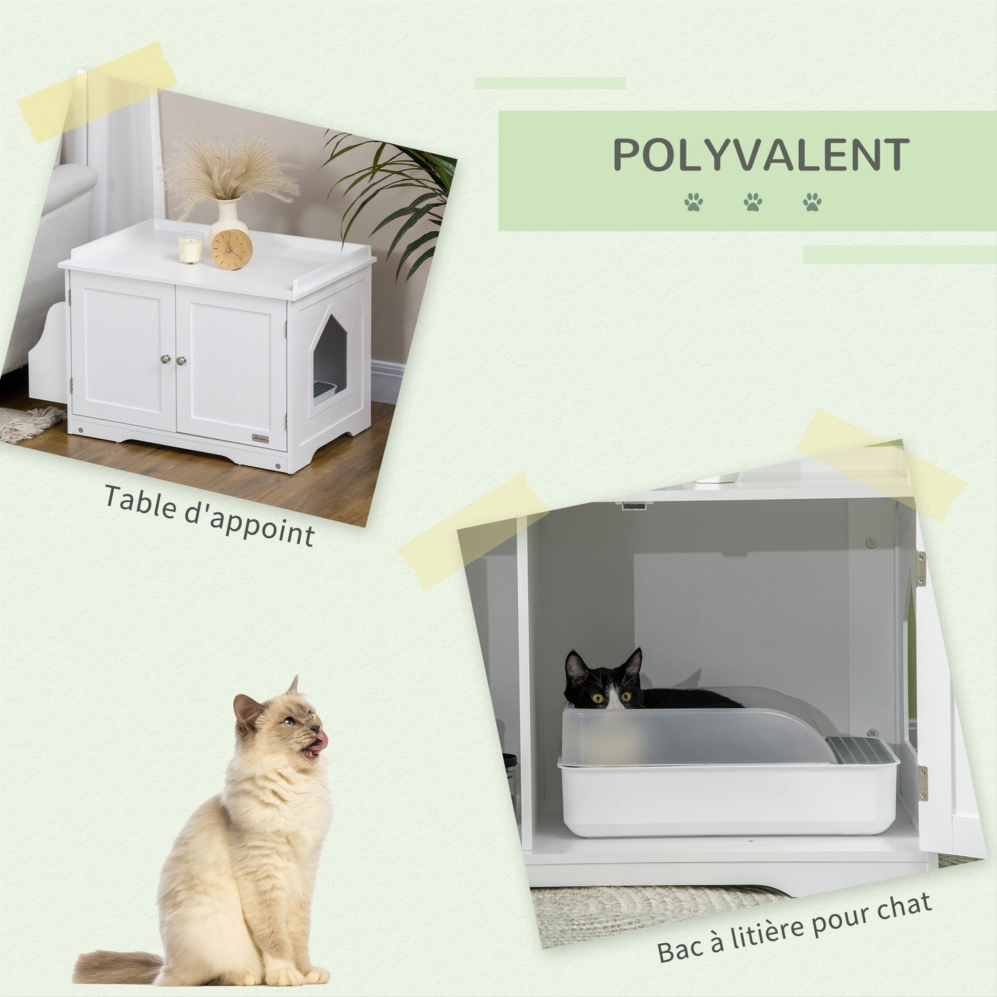 kattenbakhuis – kattenbakhuisje – kattentoilet – kattenbakmeubel – kattenbakkast – wit MDF hout – verstelbare binnenschot 86x48x52 cm