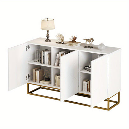 Dressoir – Opbergkast – Ladekast – Buffetkast – Woonkamerkast – Modern Wit – Hexagonaal Ontwerp – Stevig Metalen Frame – 130 cm Breed – Vloermontage