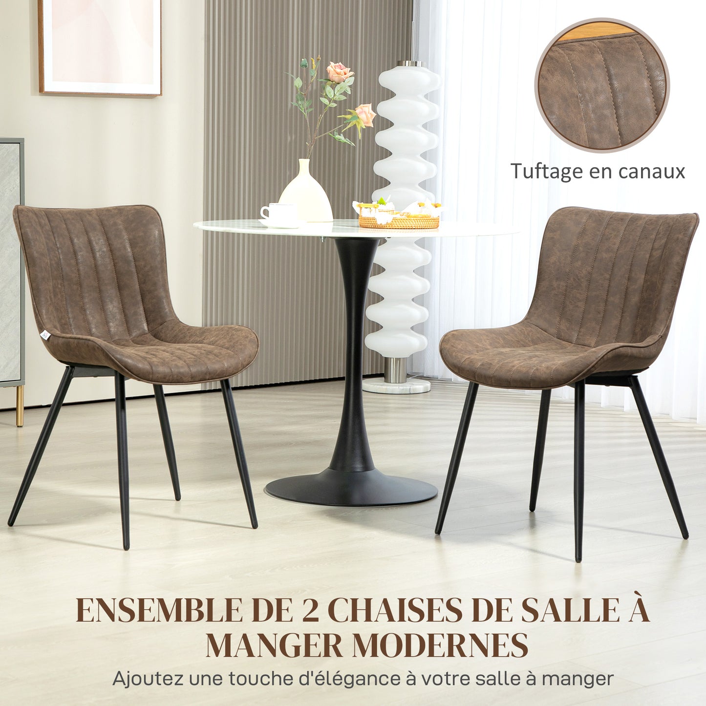 Eetkamerstoel – Stoel – Zitting – Armstoel – Kitchen Chair – Set van 2 – Synthetisch Leer – Verstelbare Metalen Poten