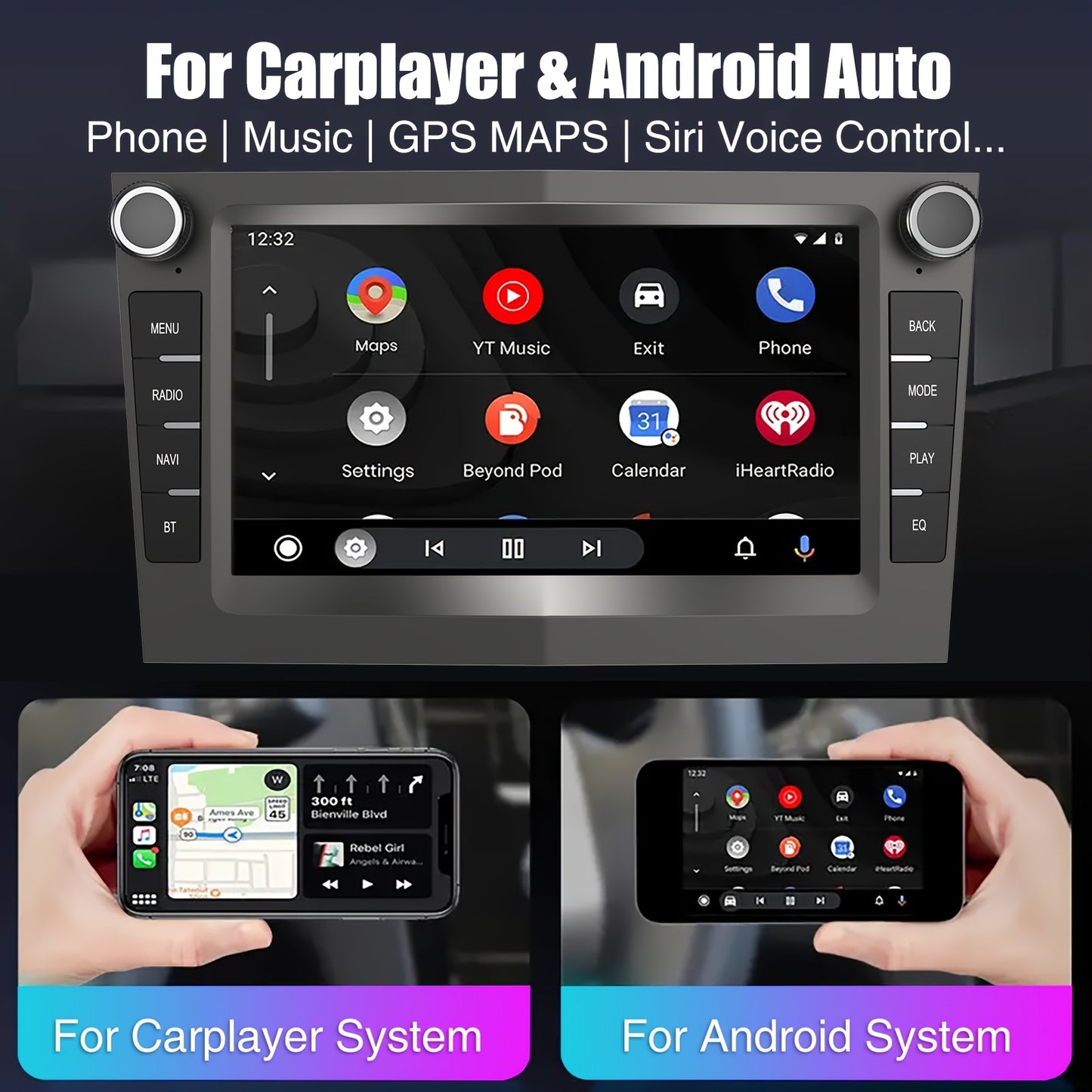Autoradio – Multimedia Systeem – Navigatie – Inbouw Radio – Autostereo – Met Camera & Microfoon – 17,78 cm IPS Touchscreen – Draadloze CarPlay & Android Auto