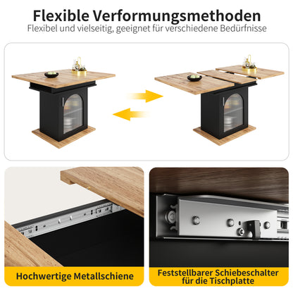 Uitschuifbare Eettafel – Uitklapbare Tafel – Verstelbare Tafel – Keukentafel – Tafel Met Opbergruimte – 110-140 cm Uitbreidbaar – MDF Marmerlook Blad