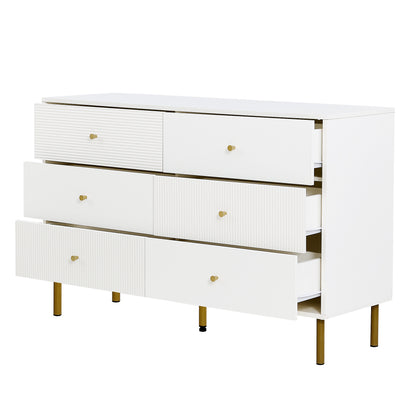 Ladekast – Ladenkast – Kommode – Opbergkast – Dressoir – Wit Met 6 Lades – Gouden Zinklegering Handgrepen – Steviele Stalen Poten – 120x40x78 cm – Modern Minimalistisch Design