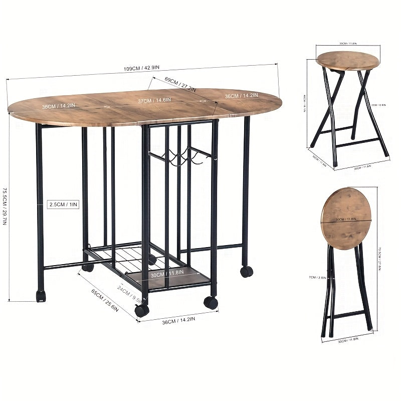 Vouwtafel – Klaptafel – Inklapbare Tafel – Eettafel – Plooitafel – 5-delige Houten Eettafelset – Inklapbaar Met Opbergruimte – Compact Voor Kleine Ruimtes
