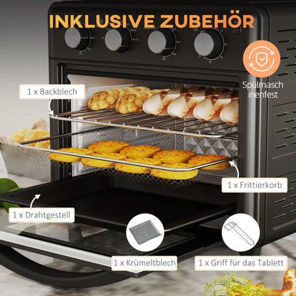 Mini Oven – Airfryer – Heteluchtoven – Tafeloven – Elektrische Oven – Zwart – 7 Kookprogramma’s – Temperatuur 90-230°C