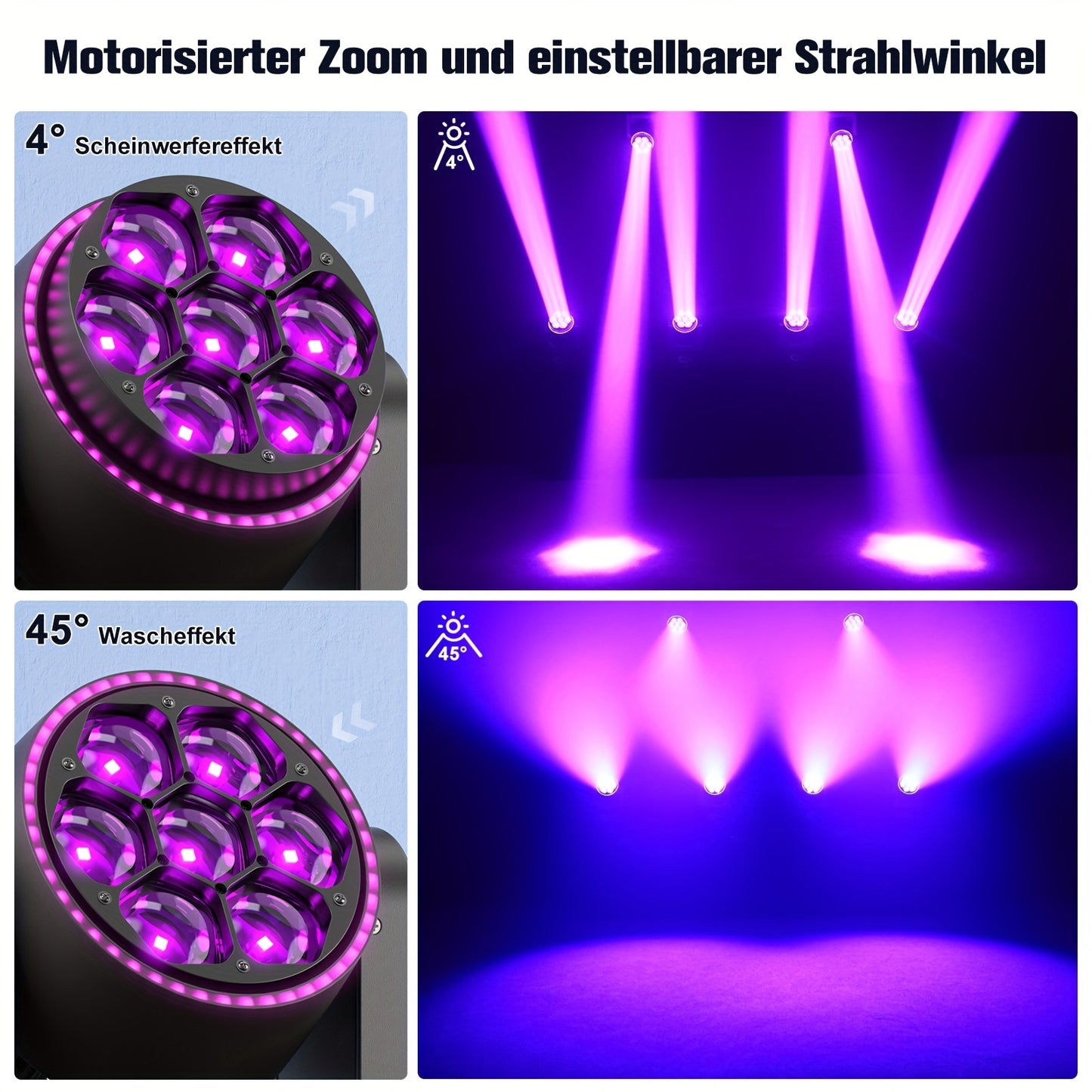Movinghead – LED Moving Head – Podiumverlichting – Disco Licht – DJ Verlichting – 7x50W RGBW 4-in-1 – Variabele Zoom & Multi Mode