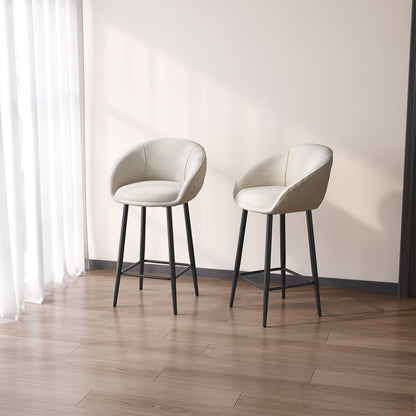 Barkrukken – Barkruk Set – Barstoel – Keukenkruk – Counterkruk – Set Van 2 – Stevige Constructie – Comfortabele Gevoerde Zitting – Lichtbeige Armlos – Minimalistisch Design