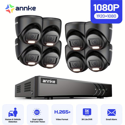 Beveiligingscamera Systeem – Camerabewaking – CCTV Camera – Bewakingscamera – Security Camera – 8x 1080P Turret Camera’s – Mens- en Voertuigdetectie – Nachtzicht Tot 30 Meter