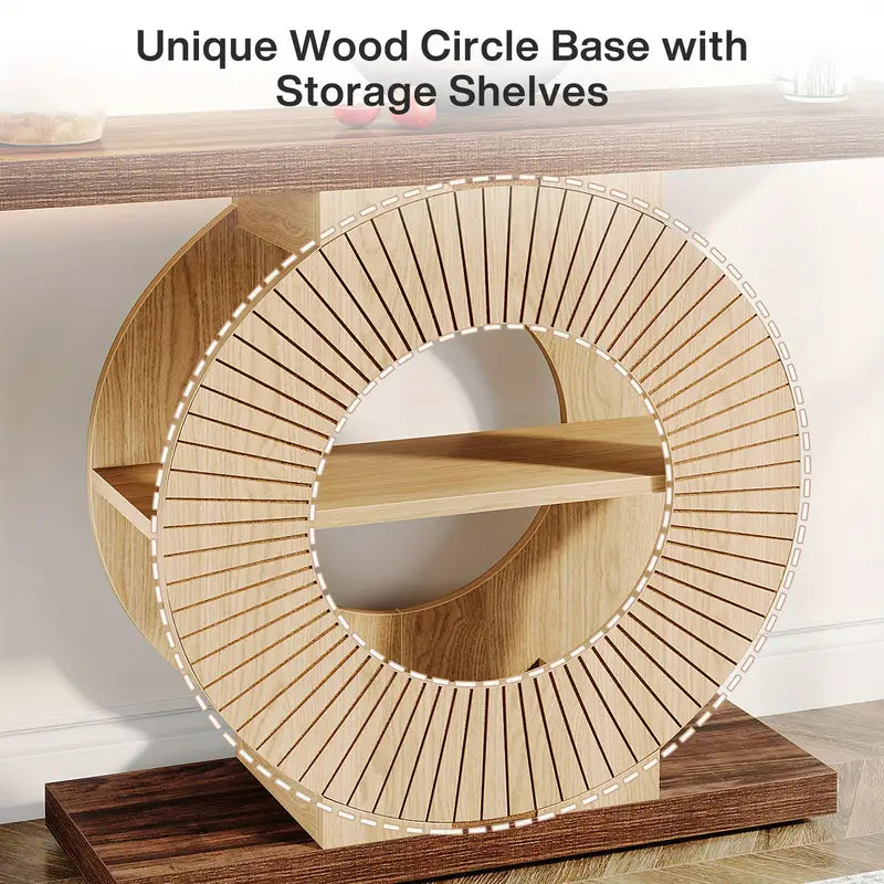 Console Tafel – Halltafel – Sofa Tafel – Entree Tafel – Accent Tafel – Modern Farmhouse – Massief Hout & Open Opbergruimte – Walnootbruine Afwerking – Stevige Ronde Basis – 39.3 Inch