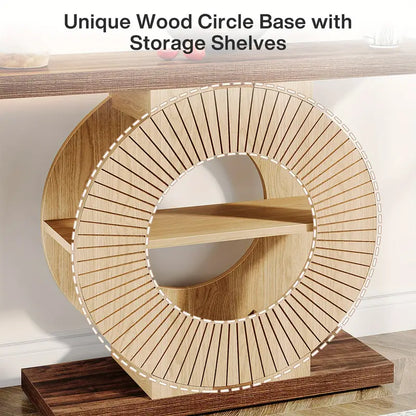 Console Tafel – Halltafel – Sofa Tafel – Entree Tafel – Accent Tafel – Modern Farmhouse – Massief Hout & Open Opbergruimte – Walnootbruine Afwerking – Stevige Ronde Basis – 39.3 Inch