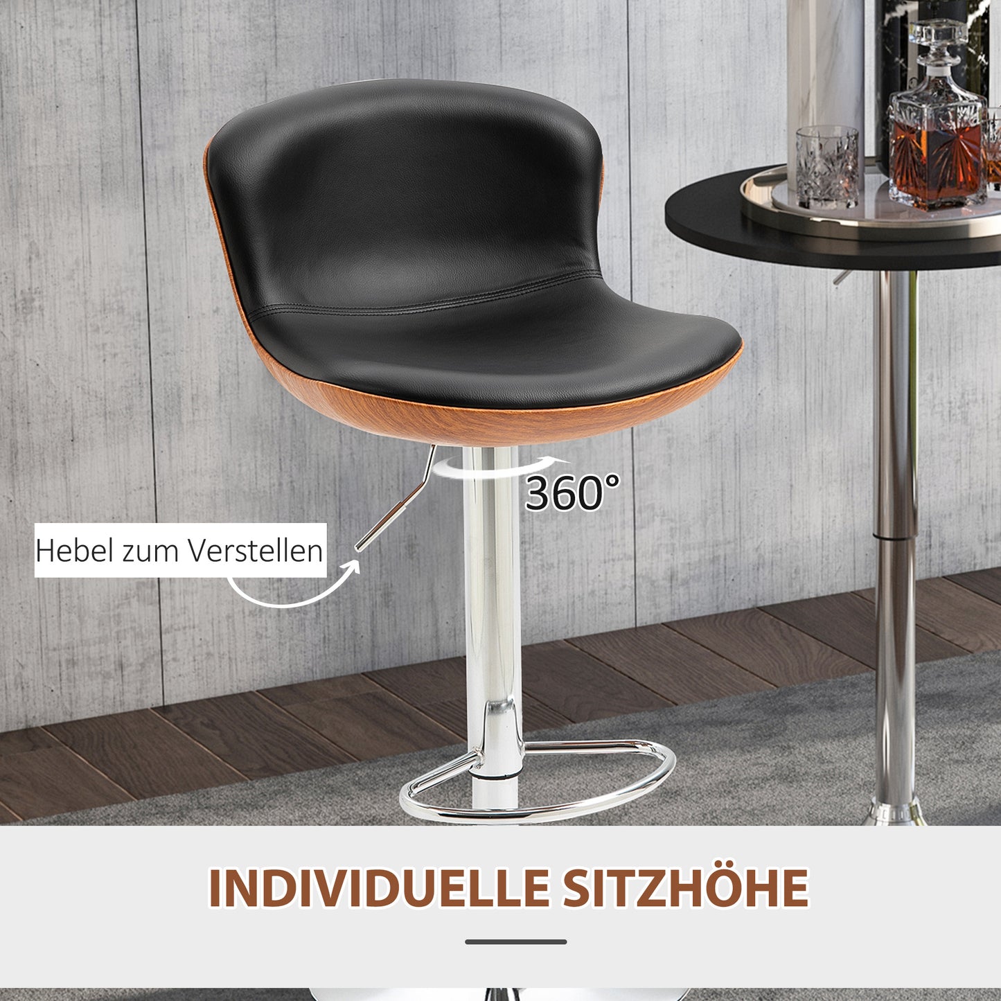 Barstoel – Barkruk – Barstoelkruk – Bistrostoel – Keukenkruk – Verstelbare Zithoogte 85-106 cm – Draaibare Zitting – Zwart Kunstleer Met Metaal
