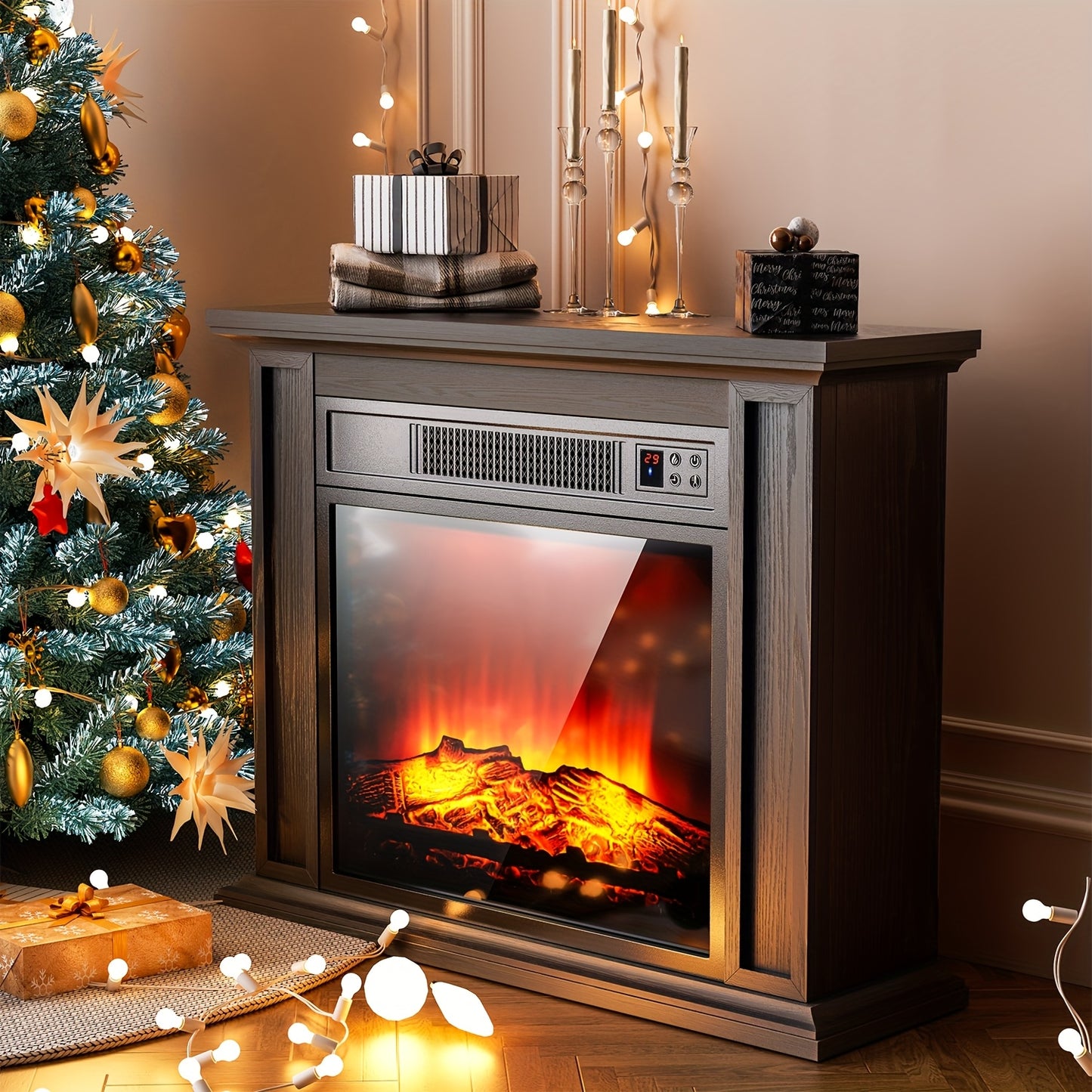 Elektrische Sfeerhaard – Elektrische Haard – Inbouwhaard – Vloerhaard – Sfeerverwarming – Realistisch Vlammenbeeld – Instelbare Warmte 1000-2000W – Afstandsbediening – Zwart